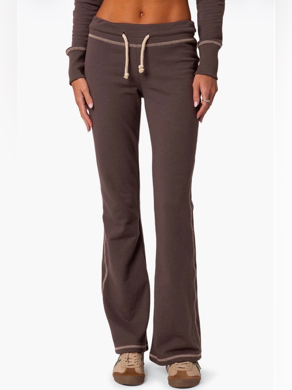 EDIKTED Alexia Low Rise Cotton Sweatpants Brown Drawstring Lounge Pants medium